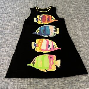 Colorful Fish Print Black Sleeveless Dress